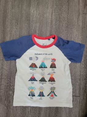 Mini Boden Volcano Tee with Blue Raglan Sleeves
